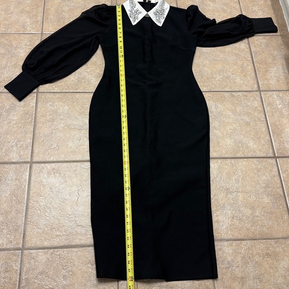 Karen Millen Black Sheath Dress with Notched Collar and Bishop Sleeves - Picture 14 of 15